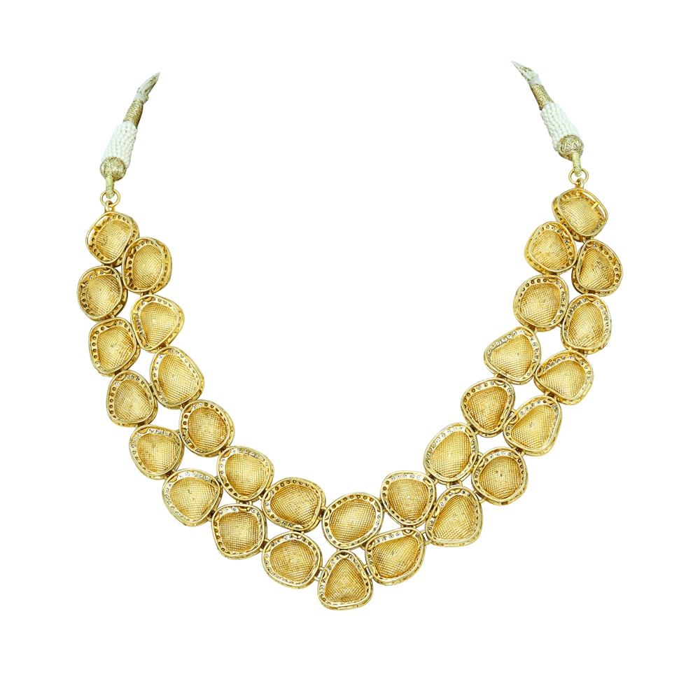 Layered Polki Diamond Necklace with Full-cut Halos
